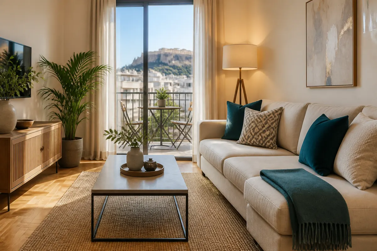 Freshly cleaned living room ready for the next guest